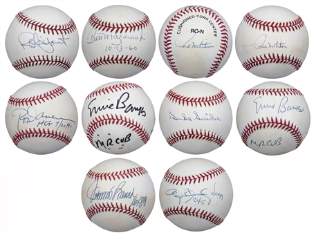 Lot of (10) Hall of Famers and Stars Single Signed Baseballs Including Bench, Carew & Banks (Beckett PreCert)